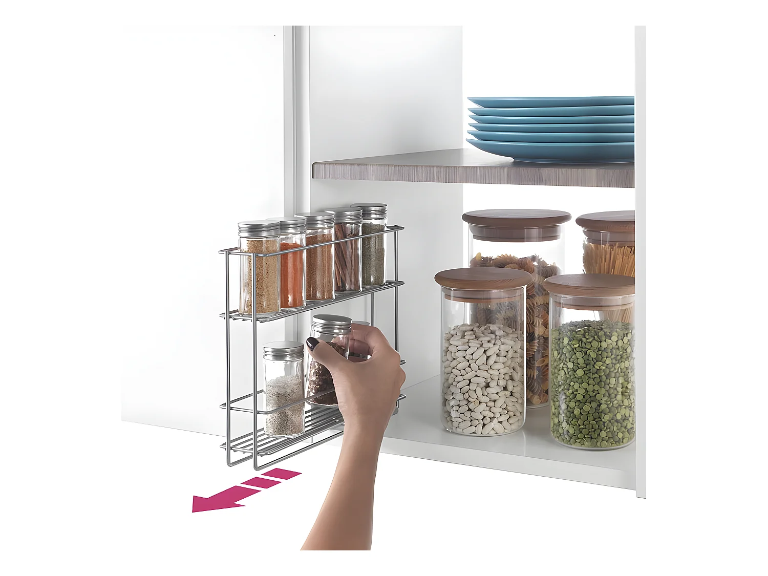 Étagère coulissante IN&OUT en métal de Metaltex. Finition Polytherm® couleur argentée