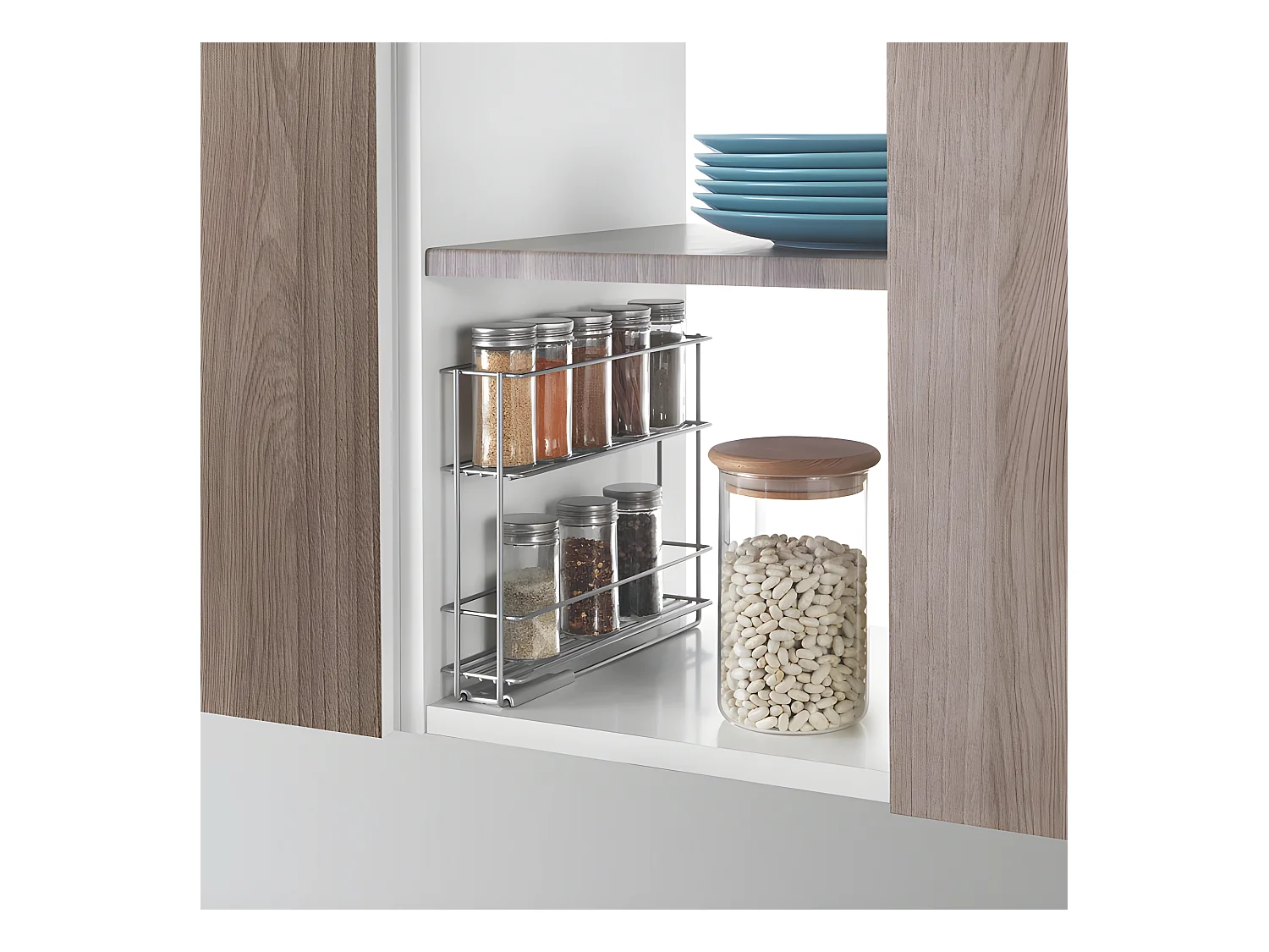 Étagère coulissante IN&OUT en métal de Metaltex. Finition Polytherm® couleur argentée