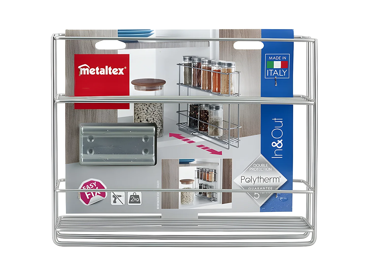 Étagère coulissante IN&OUT en métal de Metaltex. Finition Polytherm® couleur argentée