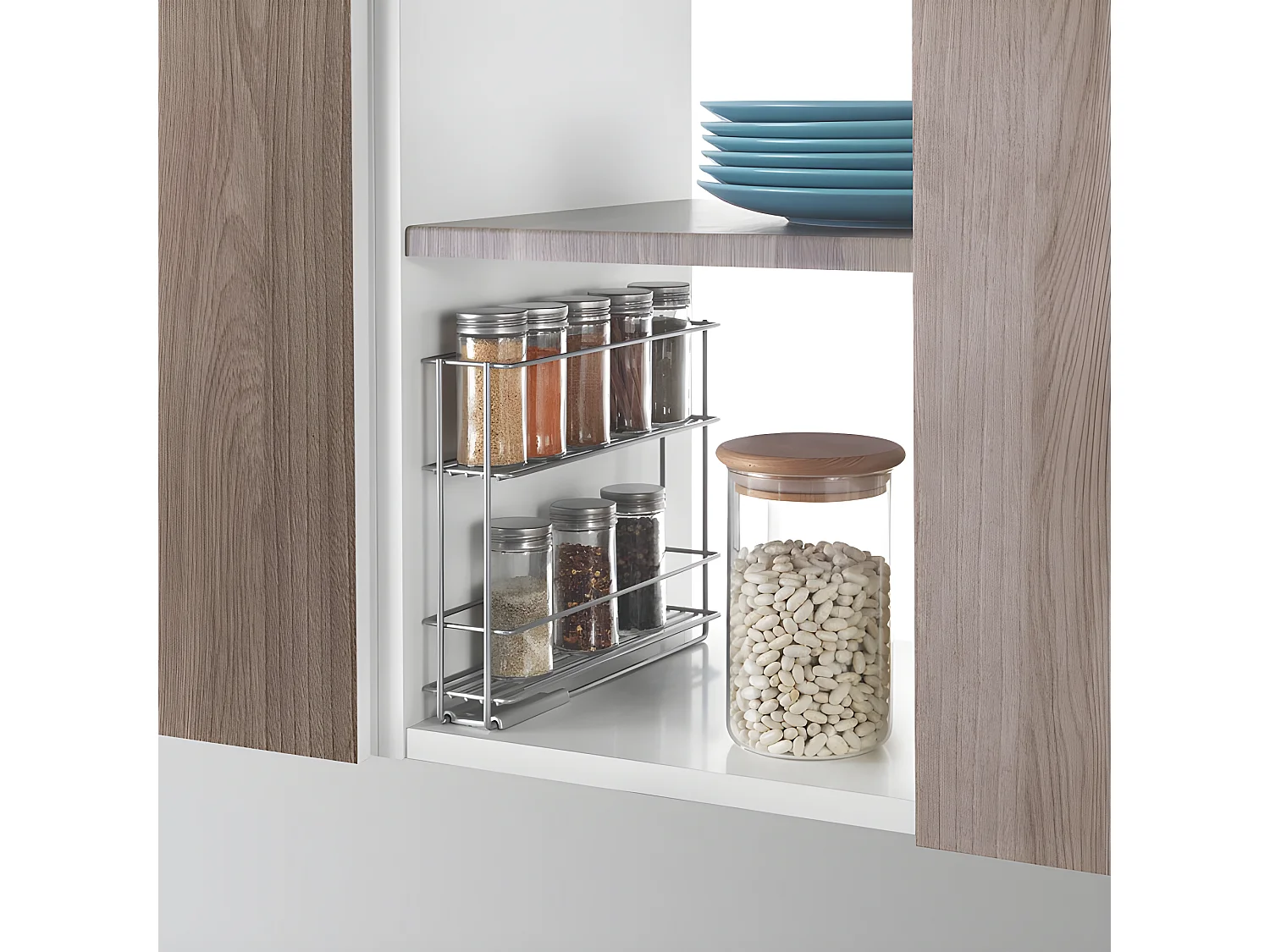 Étagère coulissante IN&OUT en métal de Metaltex. Finition Polytherm® couleur argentée