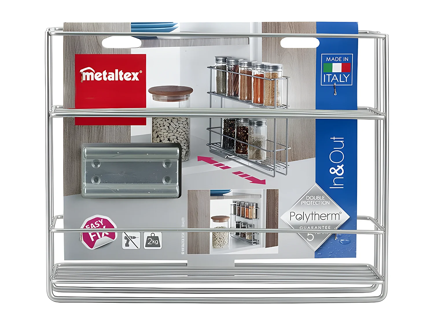 Étagère coulissante IN&OUT en métal de Metaltex. Finition Polytherm® couleur argentée