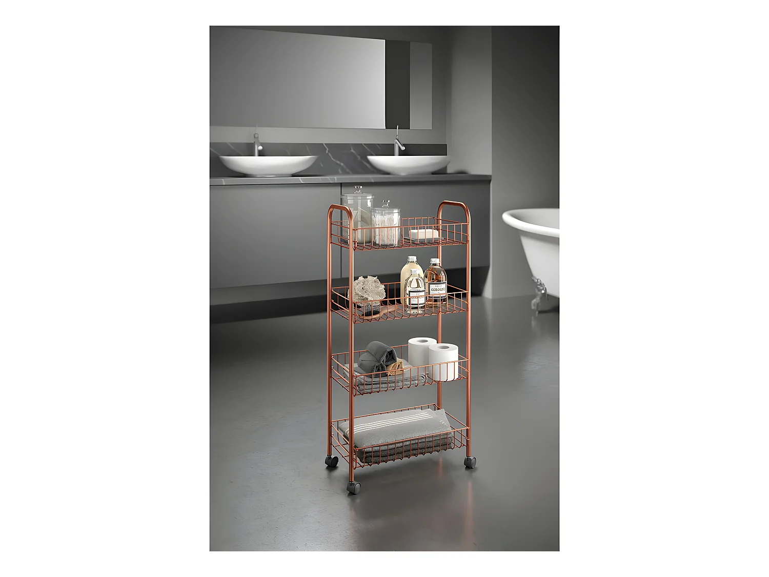 Metaltex Ascona Copper 4 Étagères Multiusage avec Revêtement Exclusif Polytherm® Copper. Couleur Cuivre.