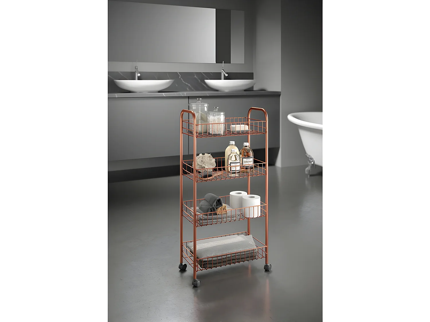 Metaltex Ascona Copper 4 Étagères Multiusage avec Revêtement Exclusif Polytherm® Copper. Couleur Cuivre.