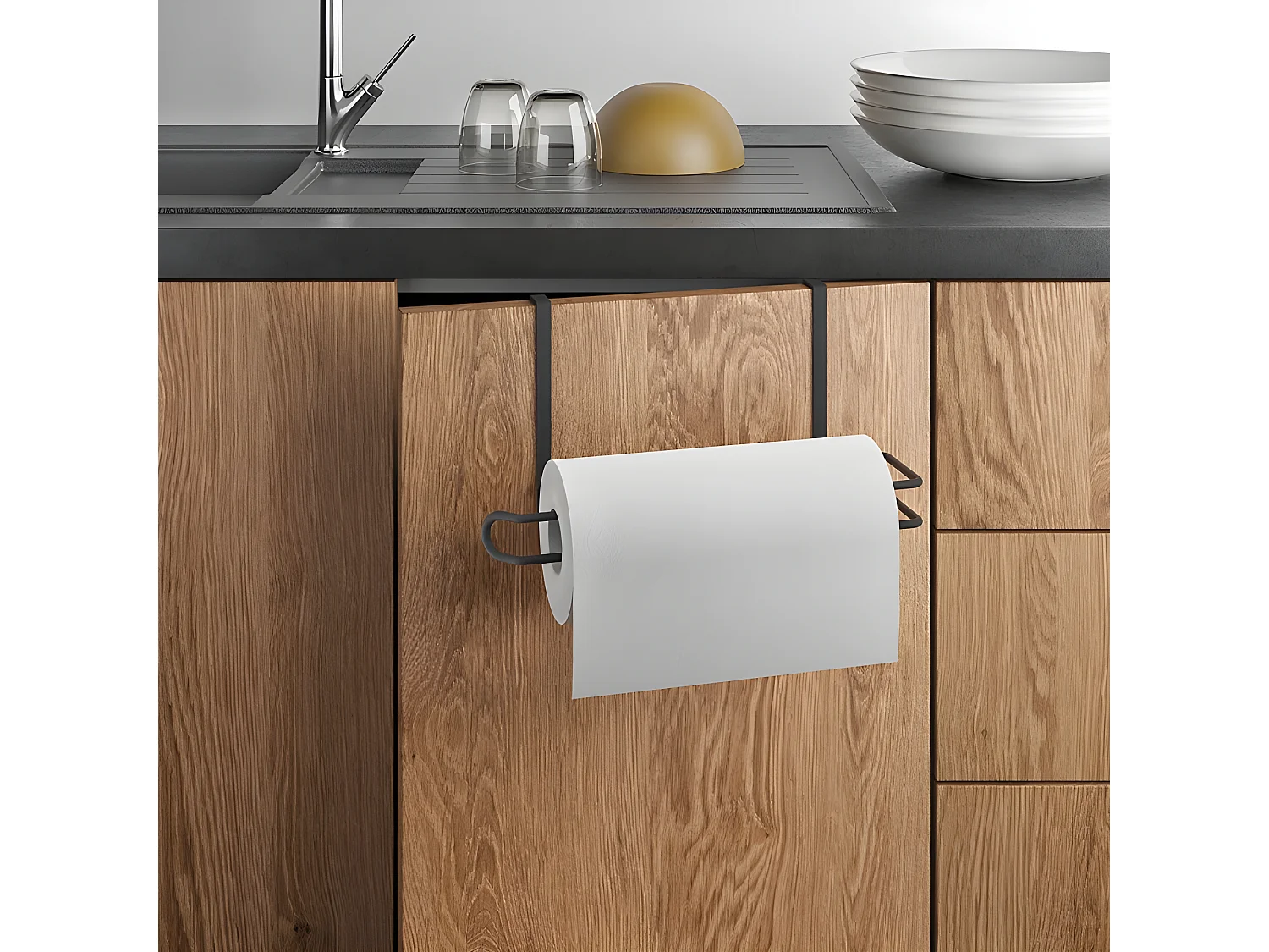 Porte-rouleau de cuisine EASY ROLL LAVA de Metaltex, finition Touch-Therm® Noir.
