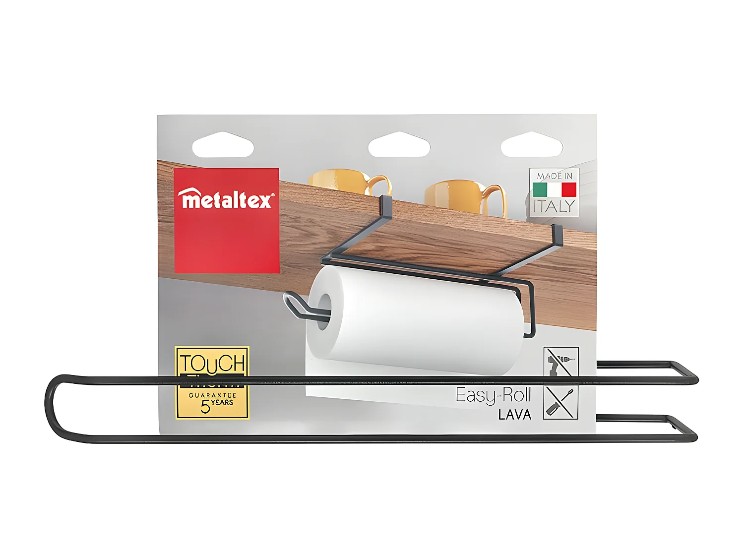 Porte-rouleau de cuisine EASY ROLL LAVA de Metaltex, finition Touch-Therm® Noir.