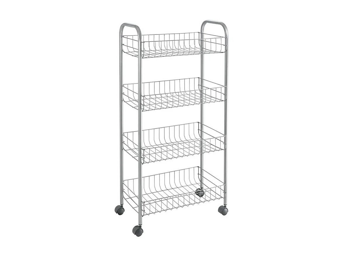 Scaffale mobile ASCONA Metaltex 4 livelli, finitura Polytherm® argento, 41x23x84 cm, anti-ruggine e anti-statico