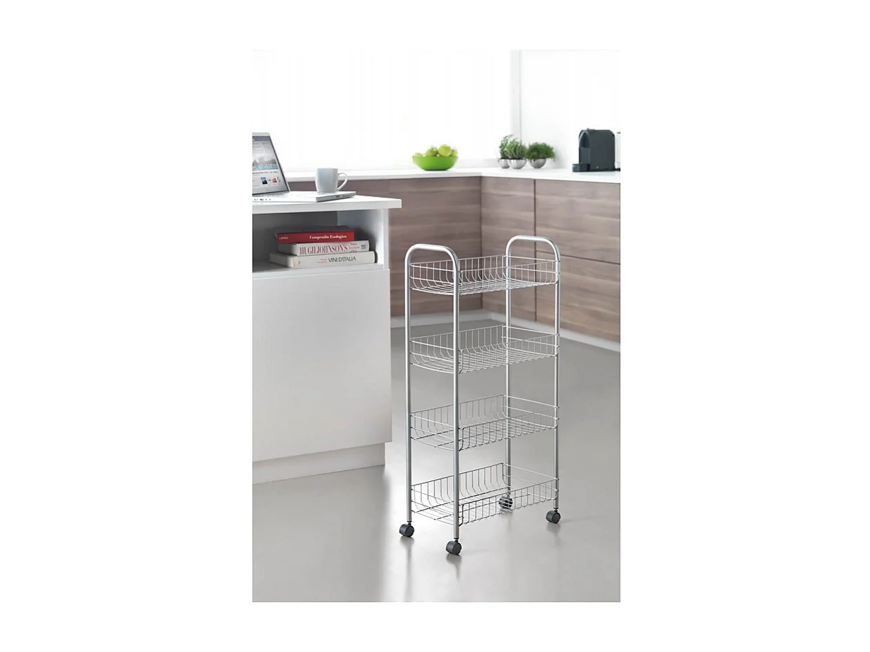 Scaffale mobile ASCONA Metaltex 4 livelli, finitura Polytherm® argento, 41x23x84 cm, anti-ruggine e anti-statico