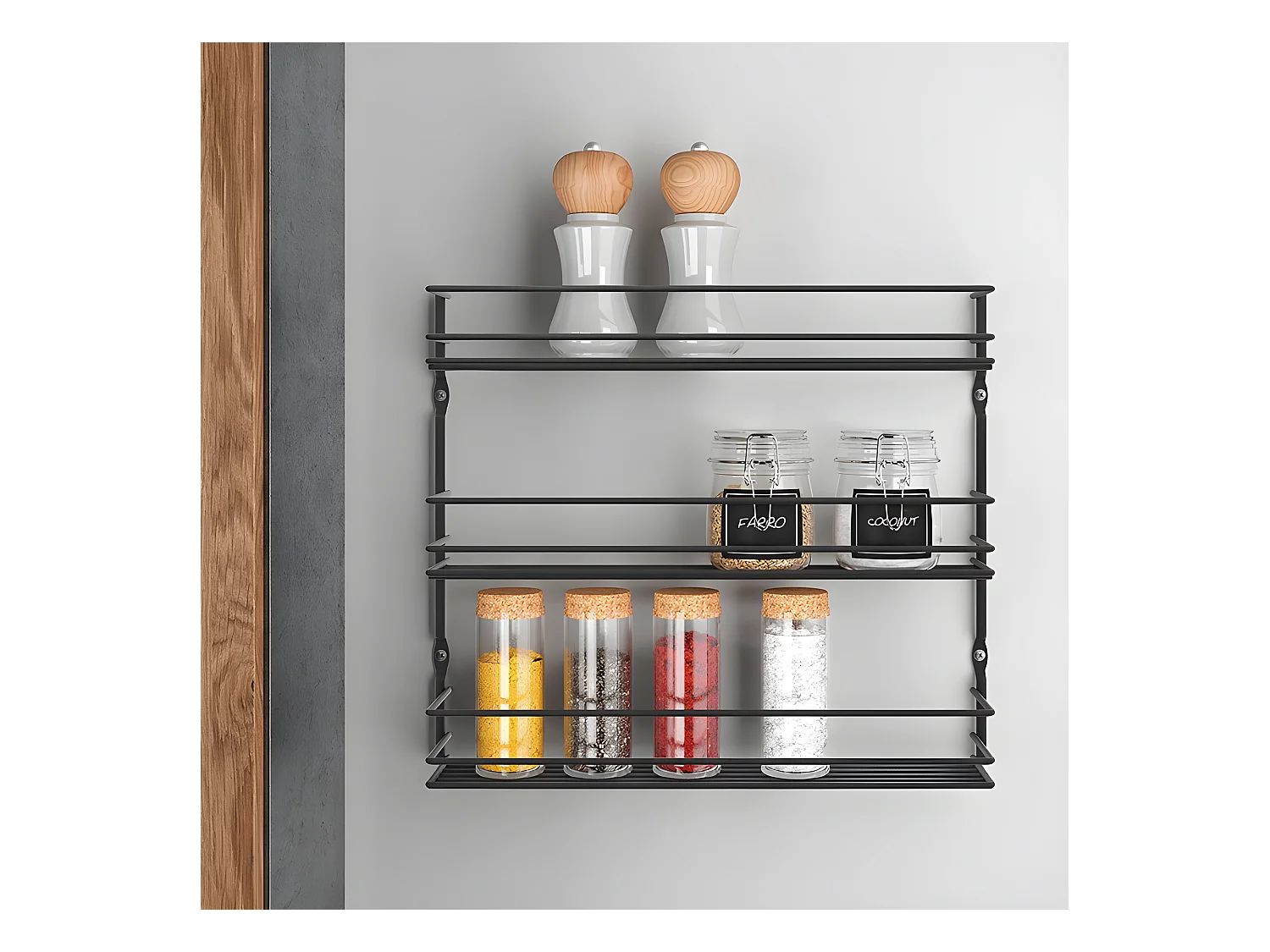 Étagère à épices 3 Niveaux Série PEPITO Série LAVA de Metaltex. Finition Touch-Therm® Couleur Noir