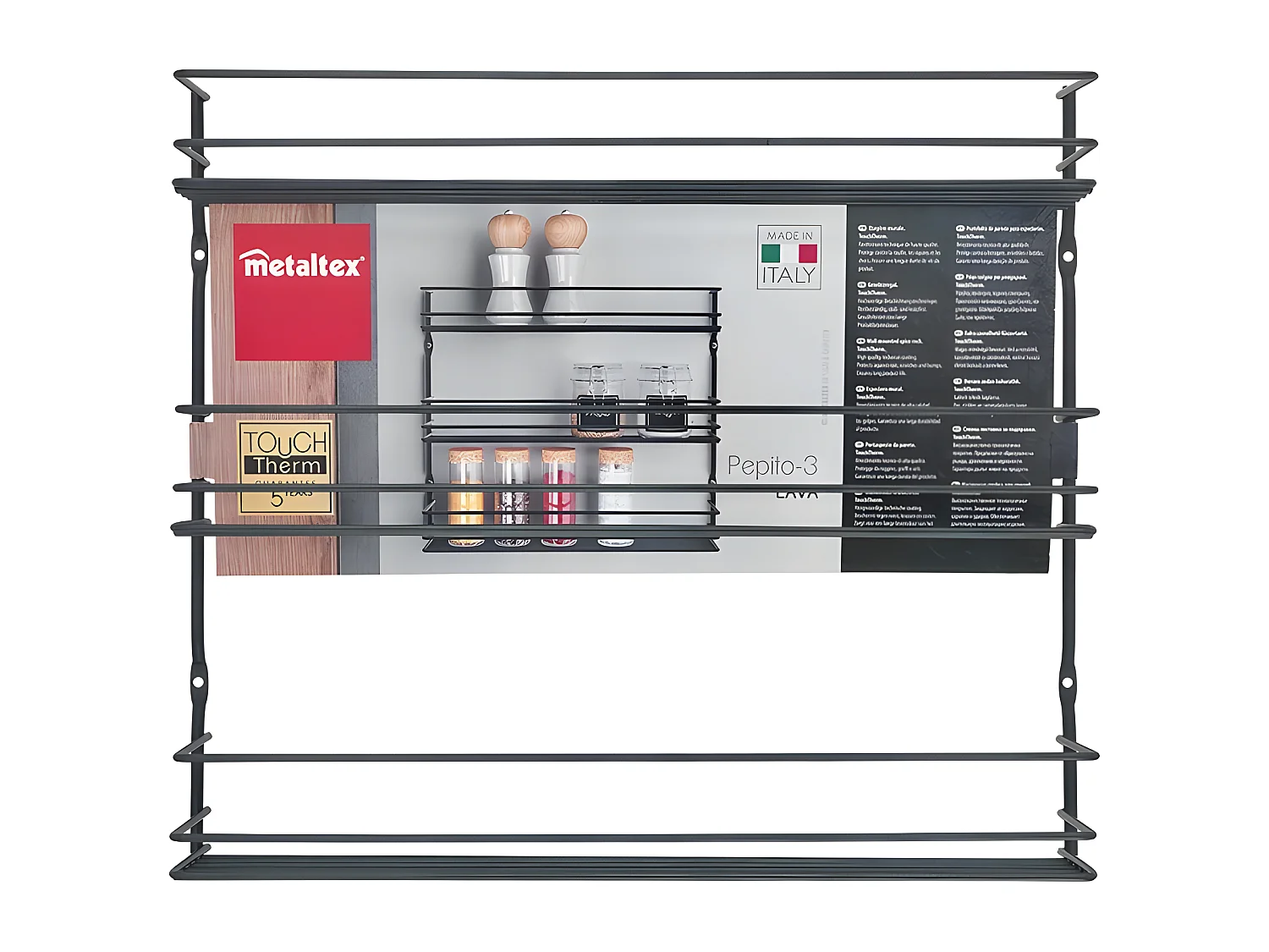 Étagère à épices 3 Niveaux Série PEPITO Série LAVA de Metaltex. Finition Touch-Therm® Couleur Noir