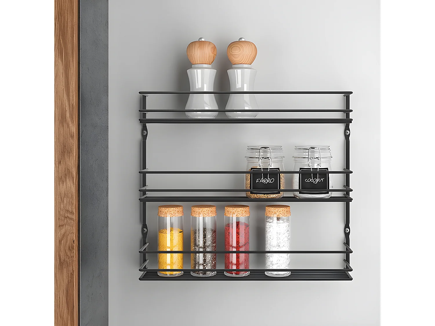 Étagère à épices 3 Niveaux Série PEPITO Série LAVA de Metaltex. Finition Touch-Therm® Couleur Noir