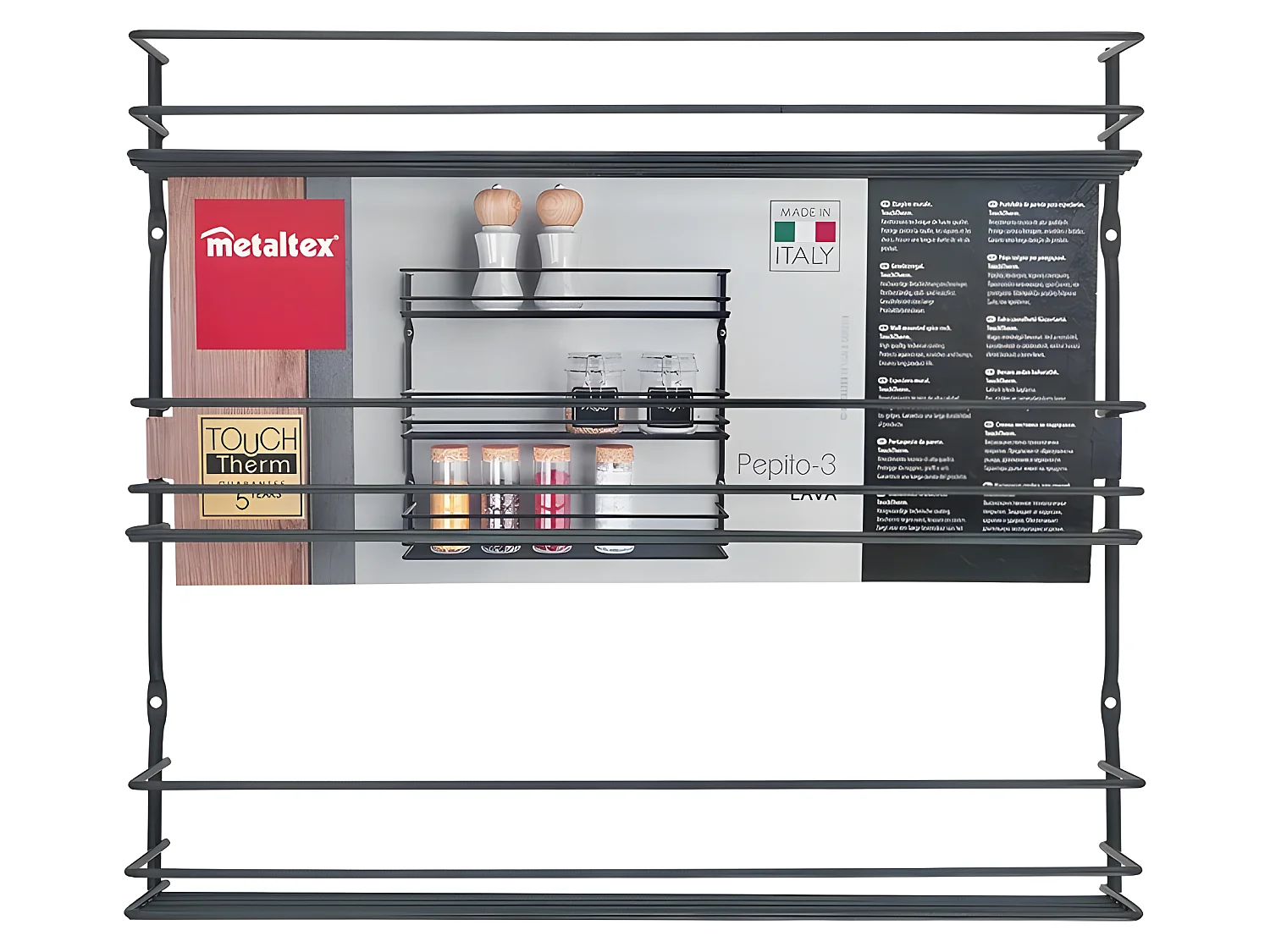 Étagère à épices 3 Niveaux Série PEPITO Série LAVA de Metaltex. Finition Touch-Therm® Couleur Noir