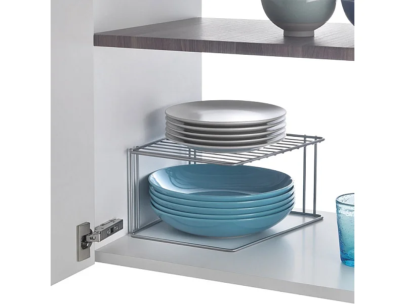 Étagère d'Angolo a 2 Piani BOXE Metaltex con Finitura Polytherm® Grigio 25x25x15 cm