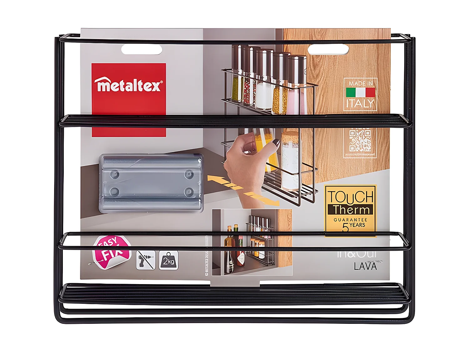 Étagère Coulissante IN&OUT Série LAVA de Metaltex, Finition Touch-Therm® Couleur Noir