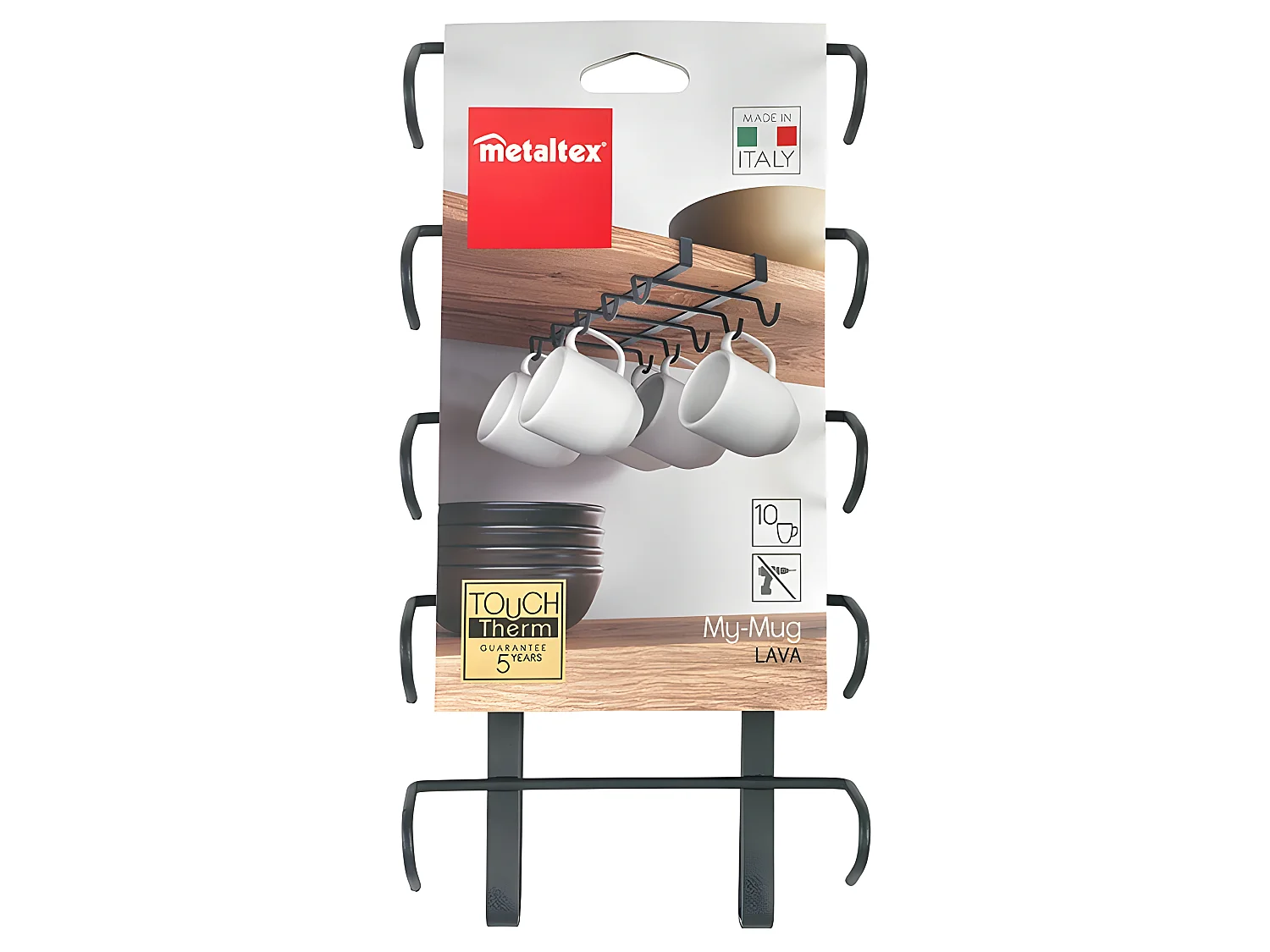 Porte-tasse MY MUG Série LAVA de Metaltex, Capacité 10 tasses, Finition Touch-Therm® Couleur Noir.