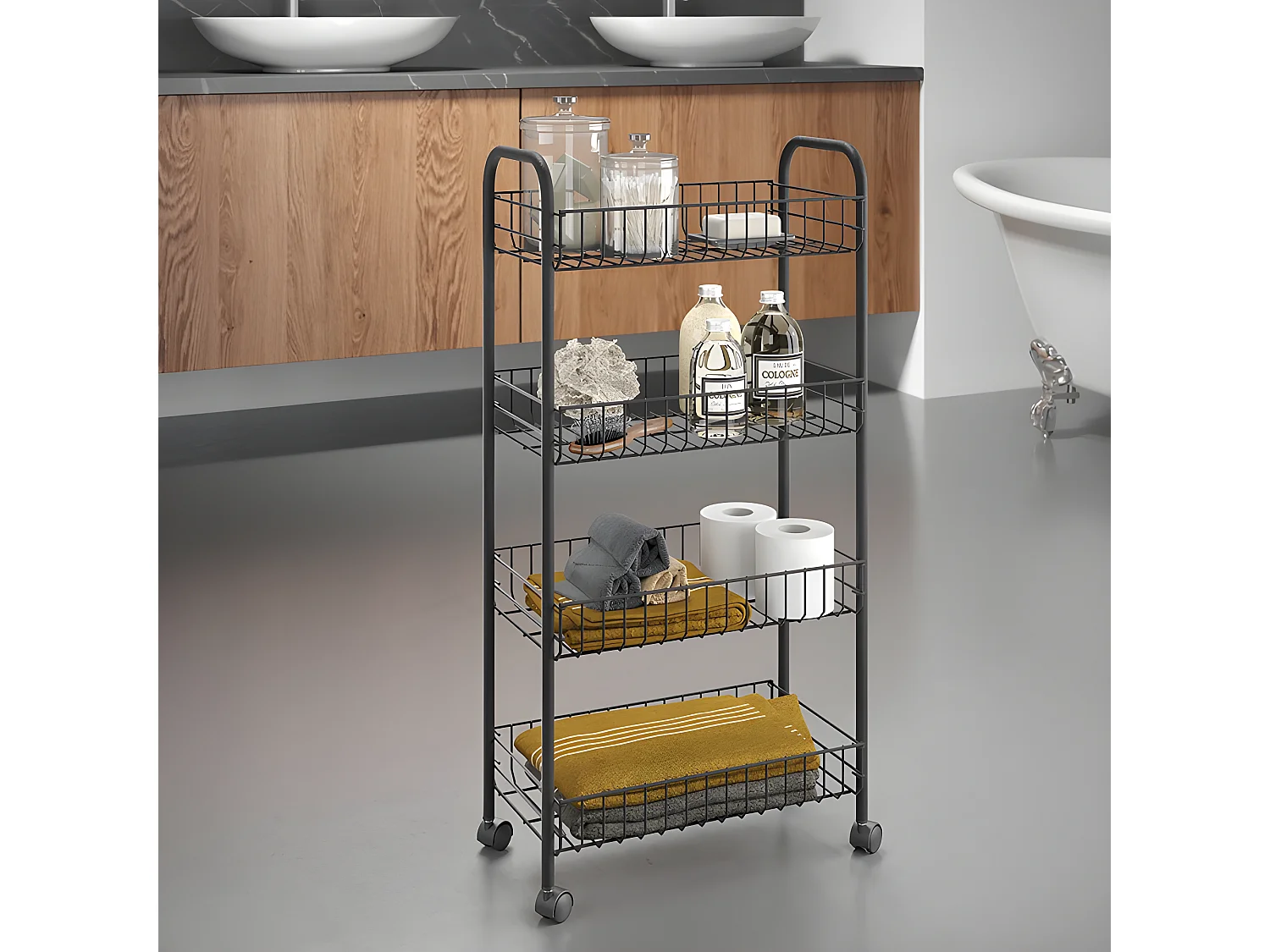 Étagère Multifonctionnelle 4 Étagères ASCONA LAVA de Metaltex. Finition Touch-Therm® Couleur Noir