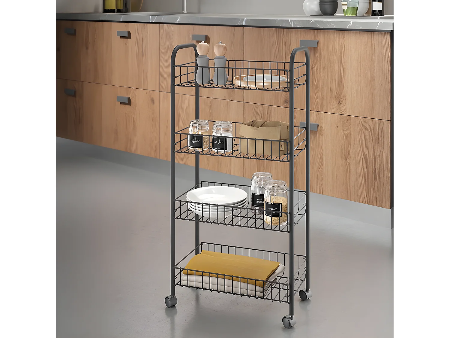 Étagère Multifonctionnelle 4 Étagères ASCONA LAVA de Metaltex. Finition Touch-Therm® Couleur Noir