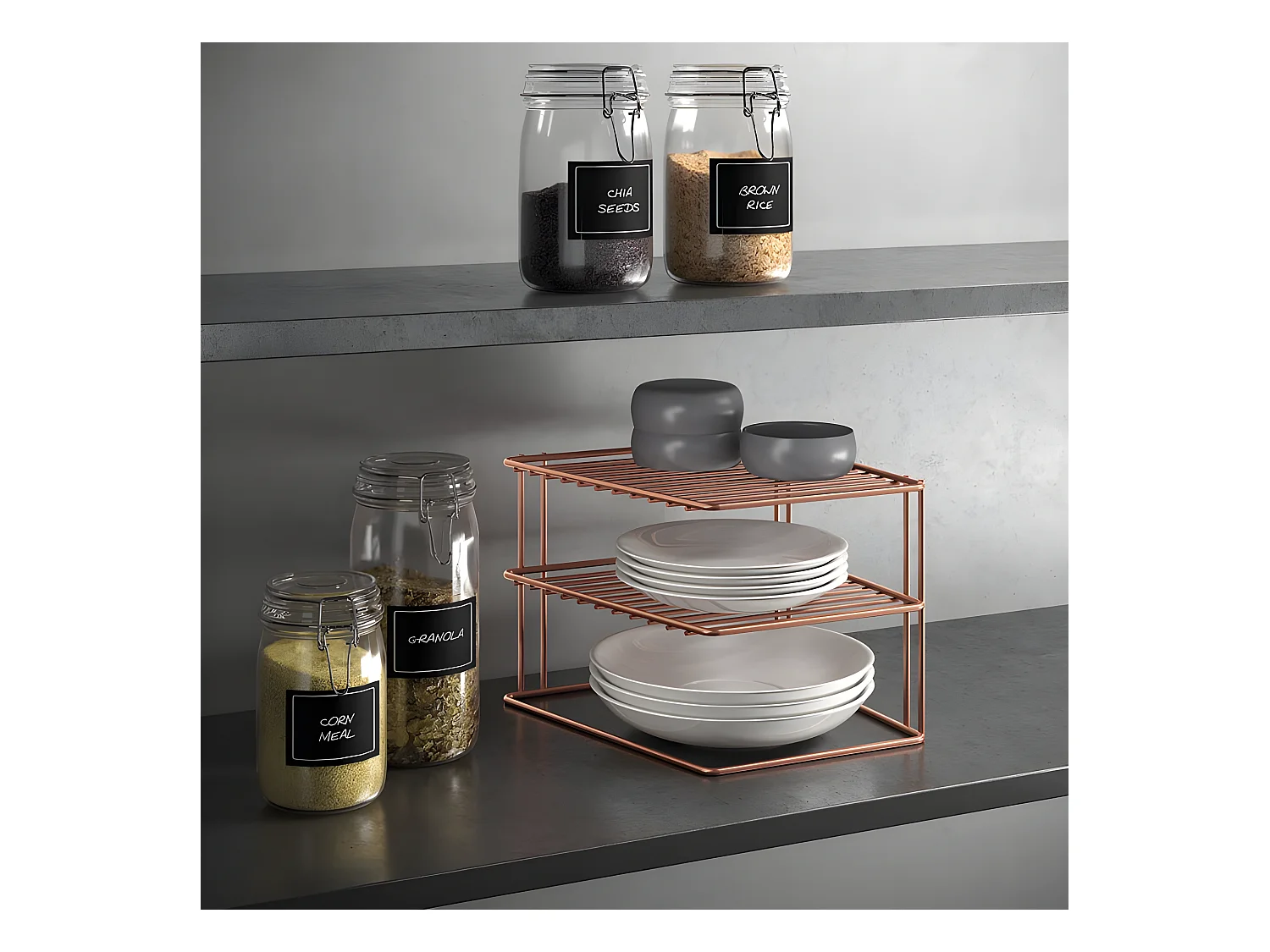 Rangement 3 Niveaux PALIO Série COPPER de Metaltex. Finition Polytherm Copper® Couleur Cuivre