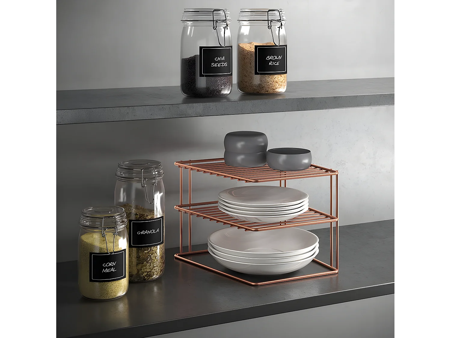 Rangement 3 Niveaux PALIO Série COPPER de Metaltex. Finition Polytherm Copper® Couleur Cuivre