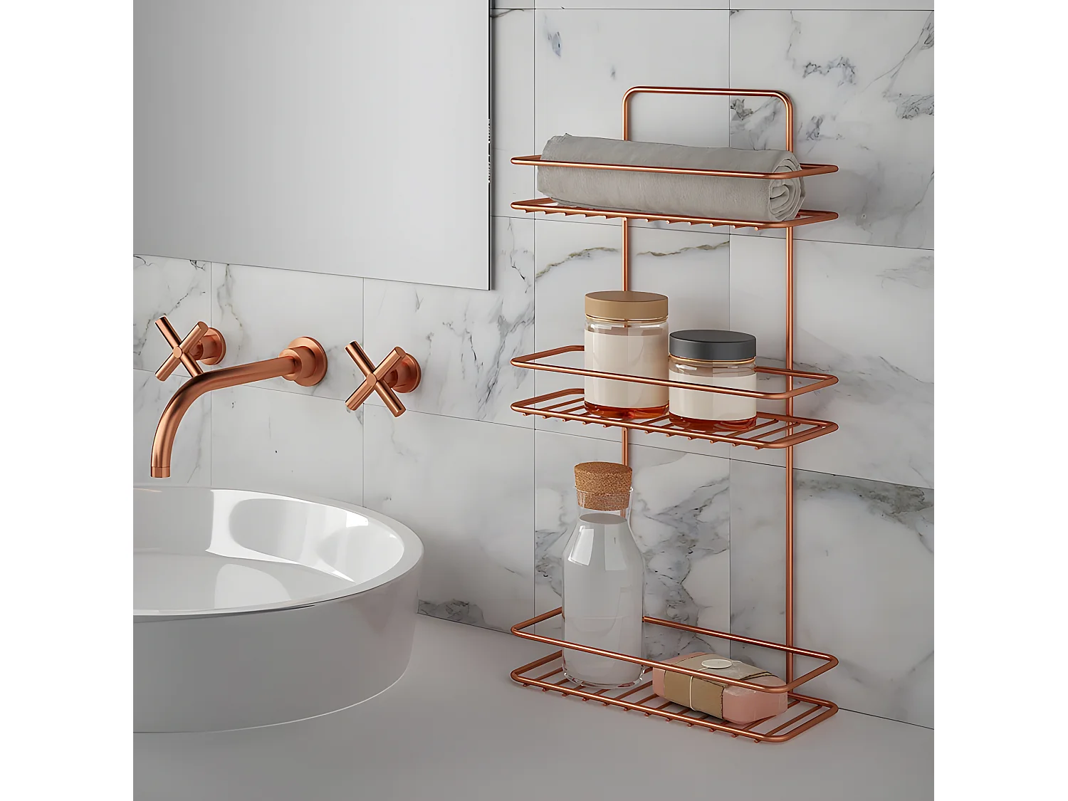 Étagère 3 Niveaus REFLEX COPPER Metaltex - Glanzend Koper - Roestbestendig - Gemaakt in Italië