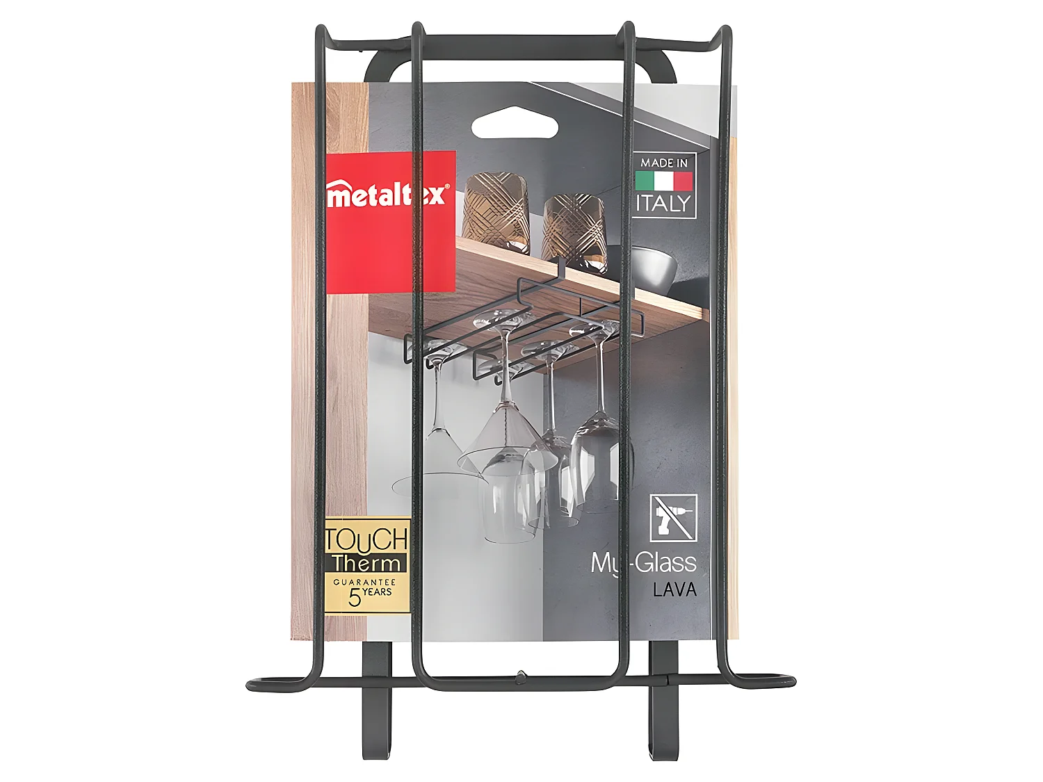 Support Double pour Verres MY GLASS Série LAVA Metaltex. Finition Touch-Therm® Couleur Noir