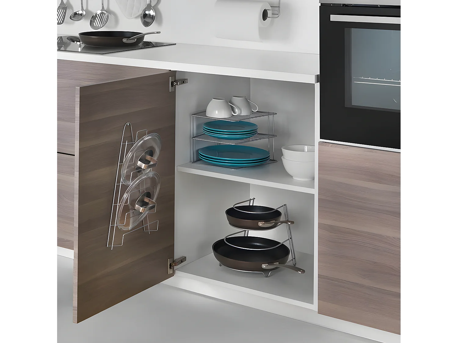 Deckelhalter 6 Fächer MANGO Metaltex Grau 23x7x42 cm Polytherm® Metallic