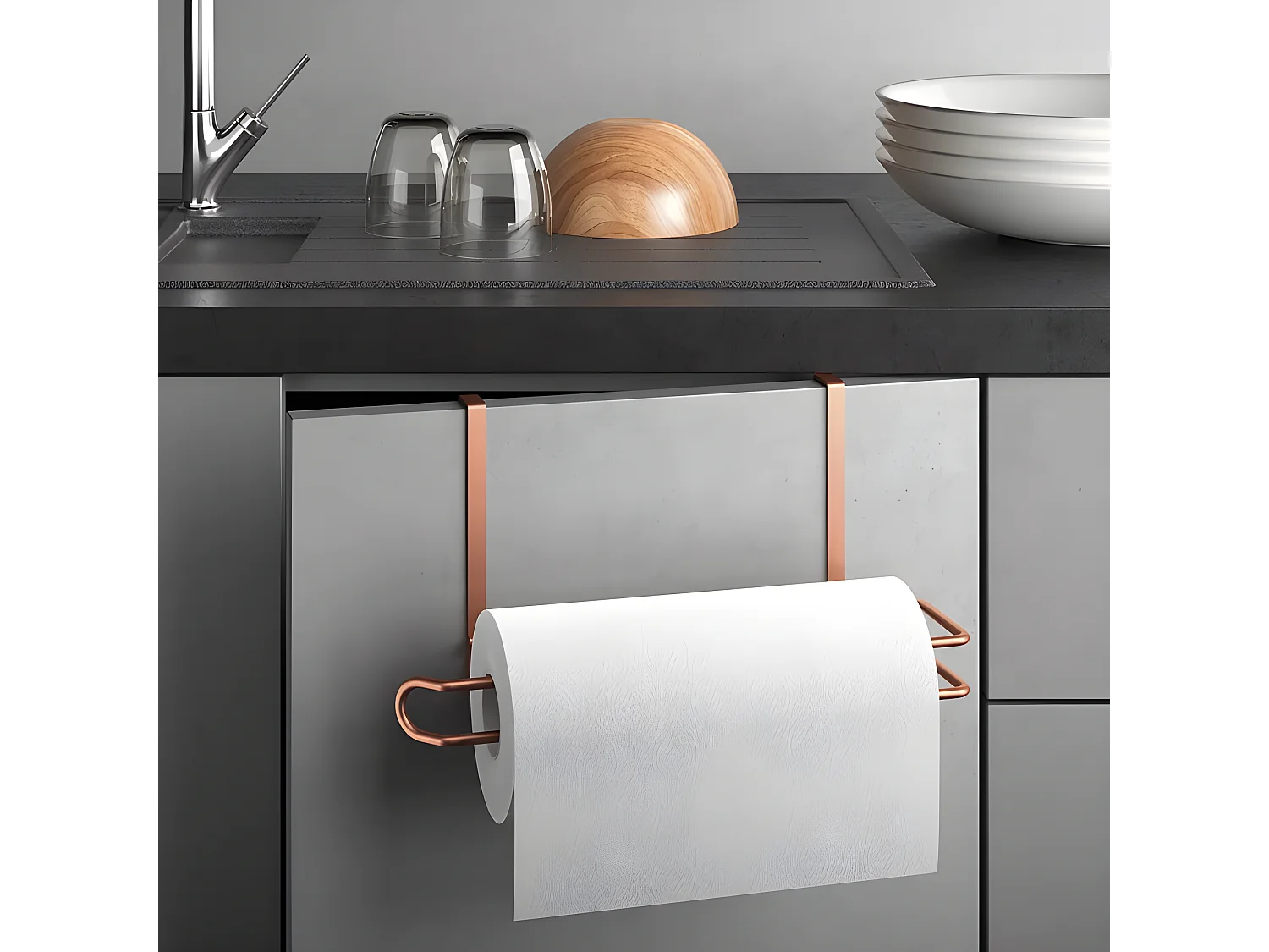 Porte-rouleau Cuisine EASY ROLL Série COPPER de Metaltex. Finition Polytherm COPPER® Couleur Cuivre