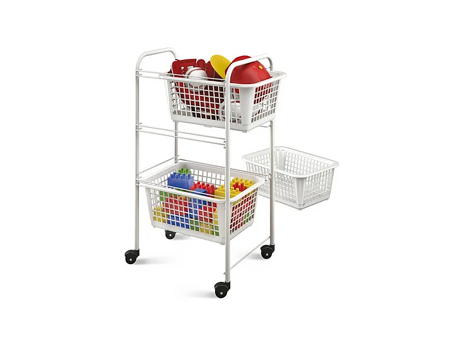 Carrinho de Cozinha com Rodas Branco 3 Cestos Removíveis