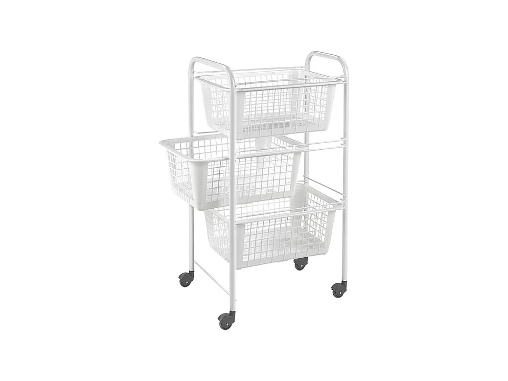 Carrinho de Cozinha com Rodas Branco 3 Cestos Removíveis