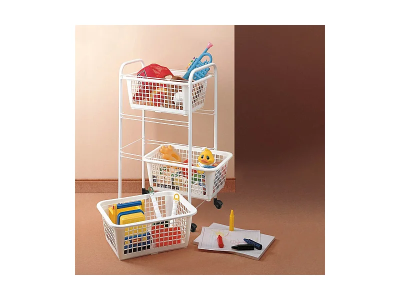 Carrinho de Cozinha com Rodas Branco 3 Cestos Removíveis