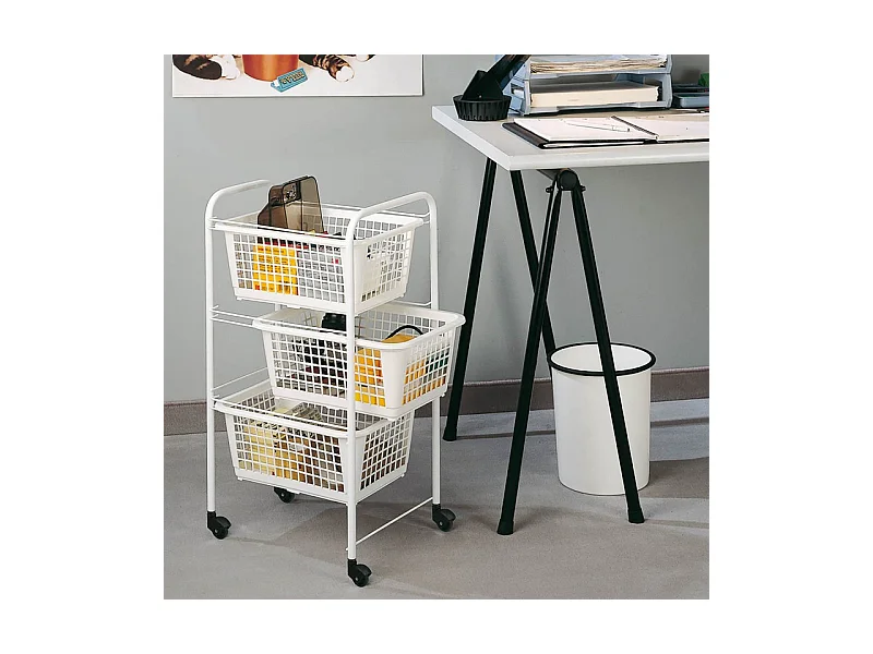 Weißer Küchenwagen mit Rollen 3 herausnehmbaren Körben