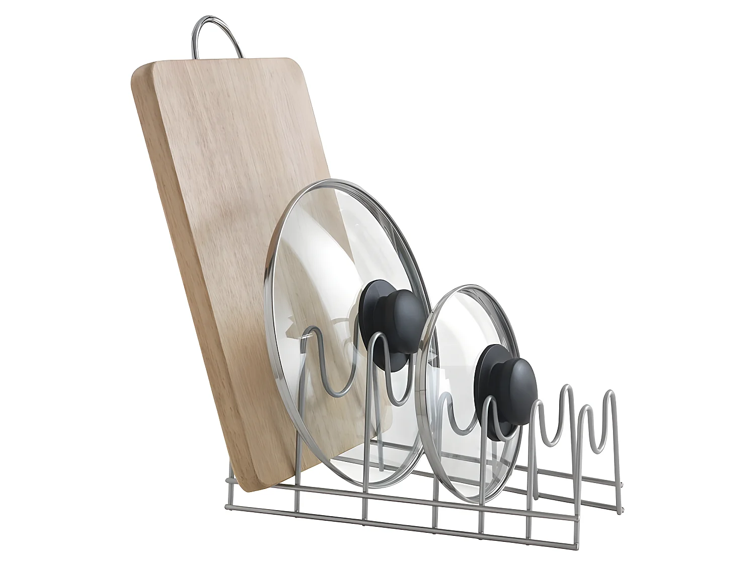 Support de Plateaux/Couvercles avec Poignée 6 Compartiments LIDO de Metaltex. Finition Polytherm® Couleur Gris