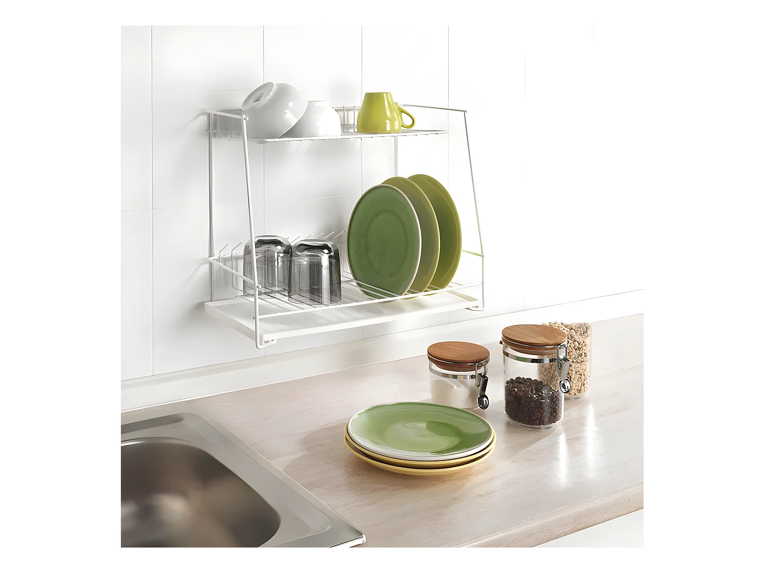 Escurridor de Platos de 2 Niveles LAGON Metaltex Blanco 44x22x36 cm Hecho en Italia