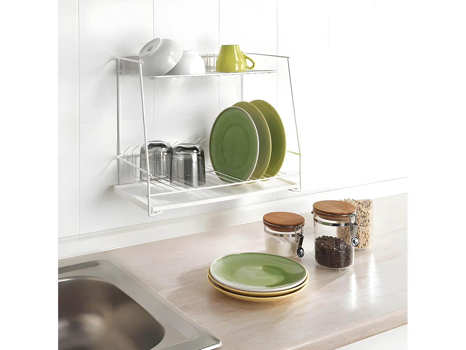 Porte-plat 2 Niveaux avec Plateau LAGON de Metaltex 45x25x38 cm