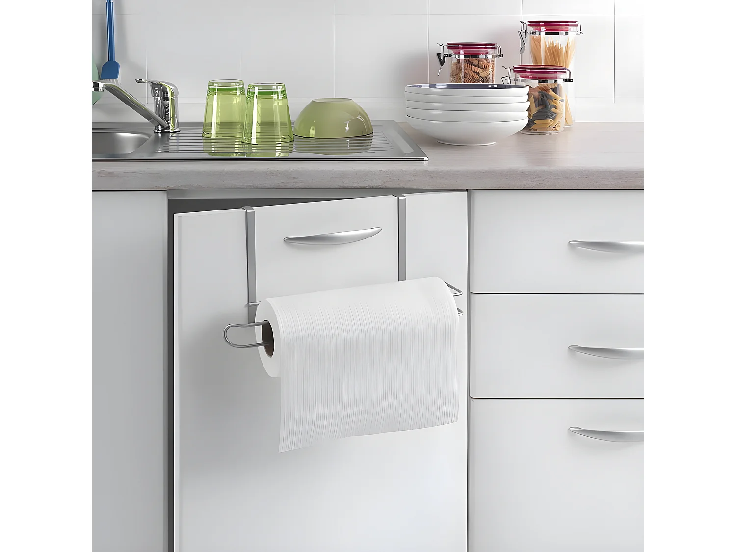 Porte-rouleau de cuisine EASY ROLL Metaltex, finition Polytherm® couleur argentée.