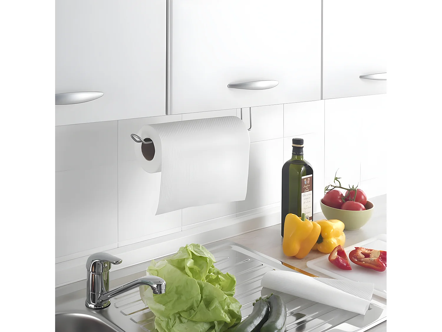 Porte-rouleau de cuisine EASY ROLL Metaltex, finition Polytherm® couleur argentée.