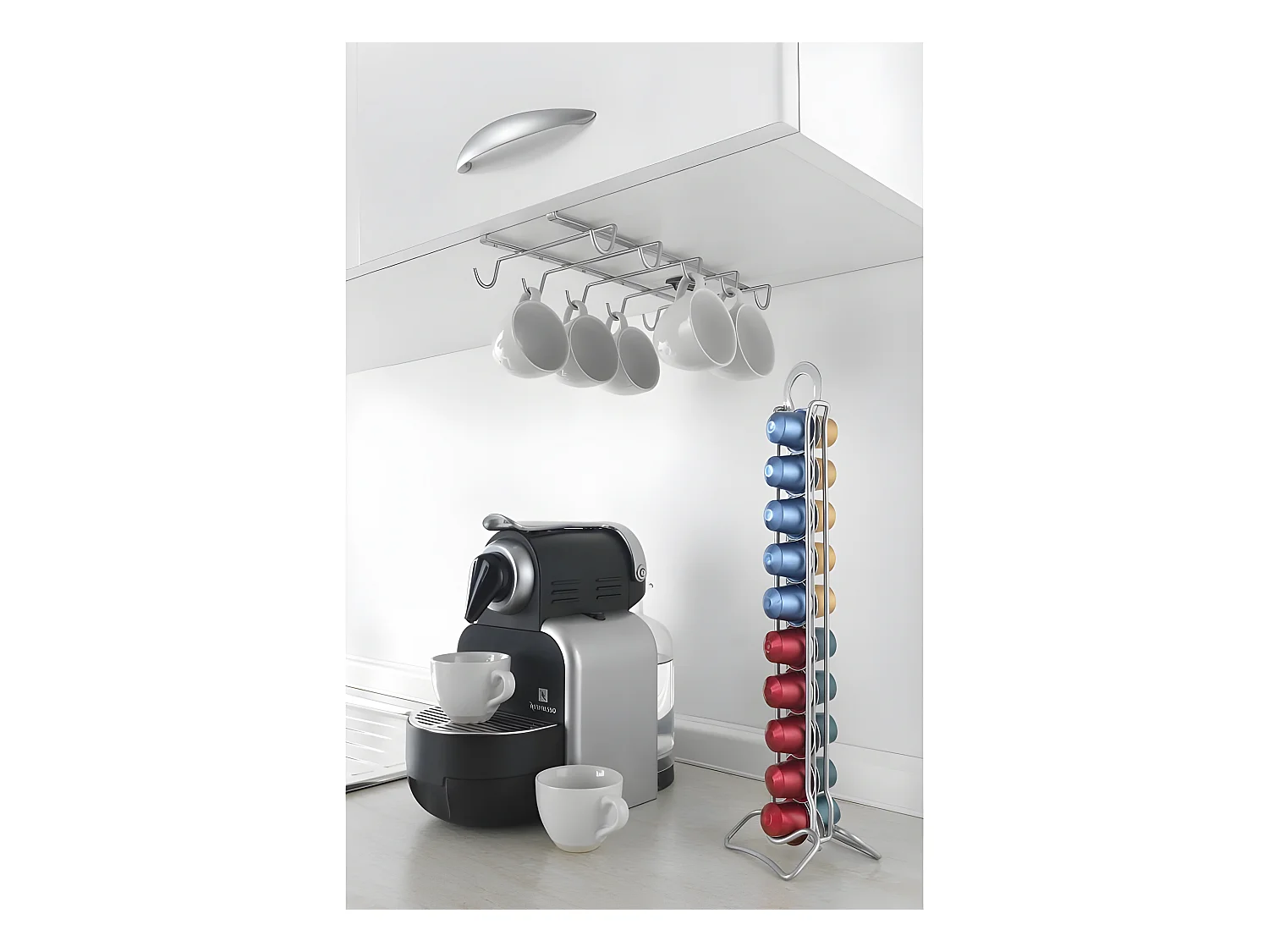 Porte-tasse MY MUG Metaltex, capacité 10 tasses, finition Polytherm® couleur argentée.