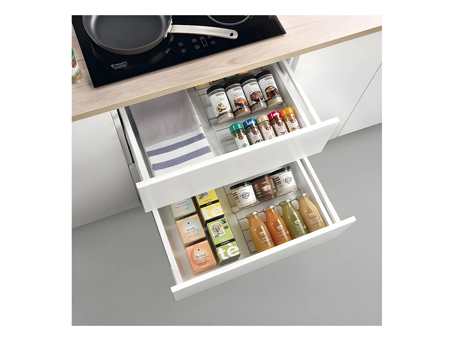 Organizador de cajón extensible X PAND Metaltex 2 estantes ajustables revestimiento Polytherm® Metallic de doble capa