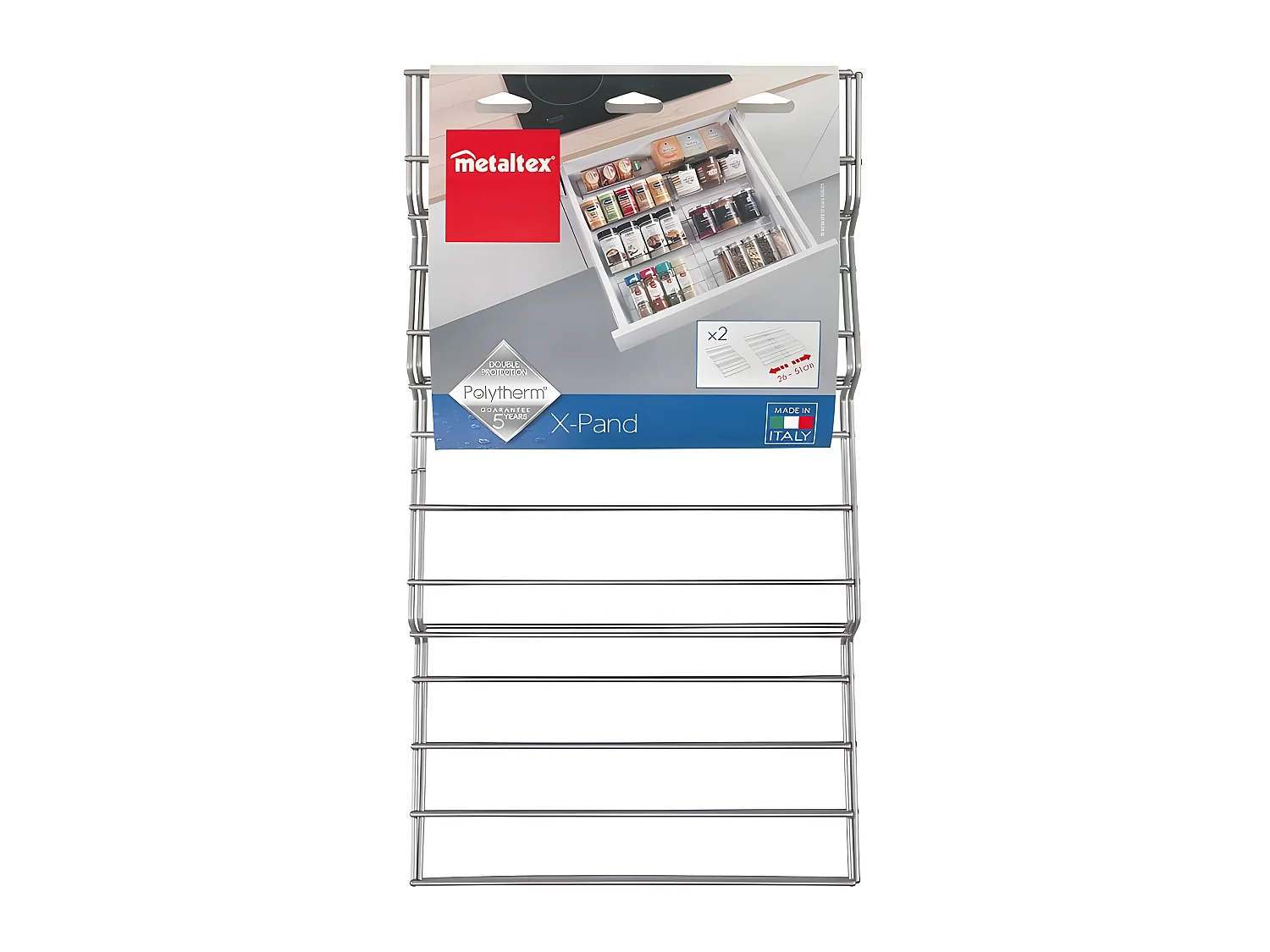Organizador de cajón extensible X PAND Metaltex 2 estantes ajustables revestimiento Polytherm® Metallic de doble capa