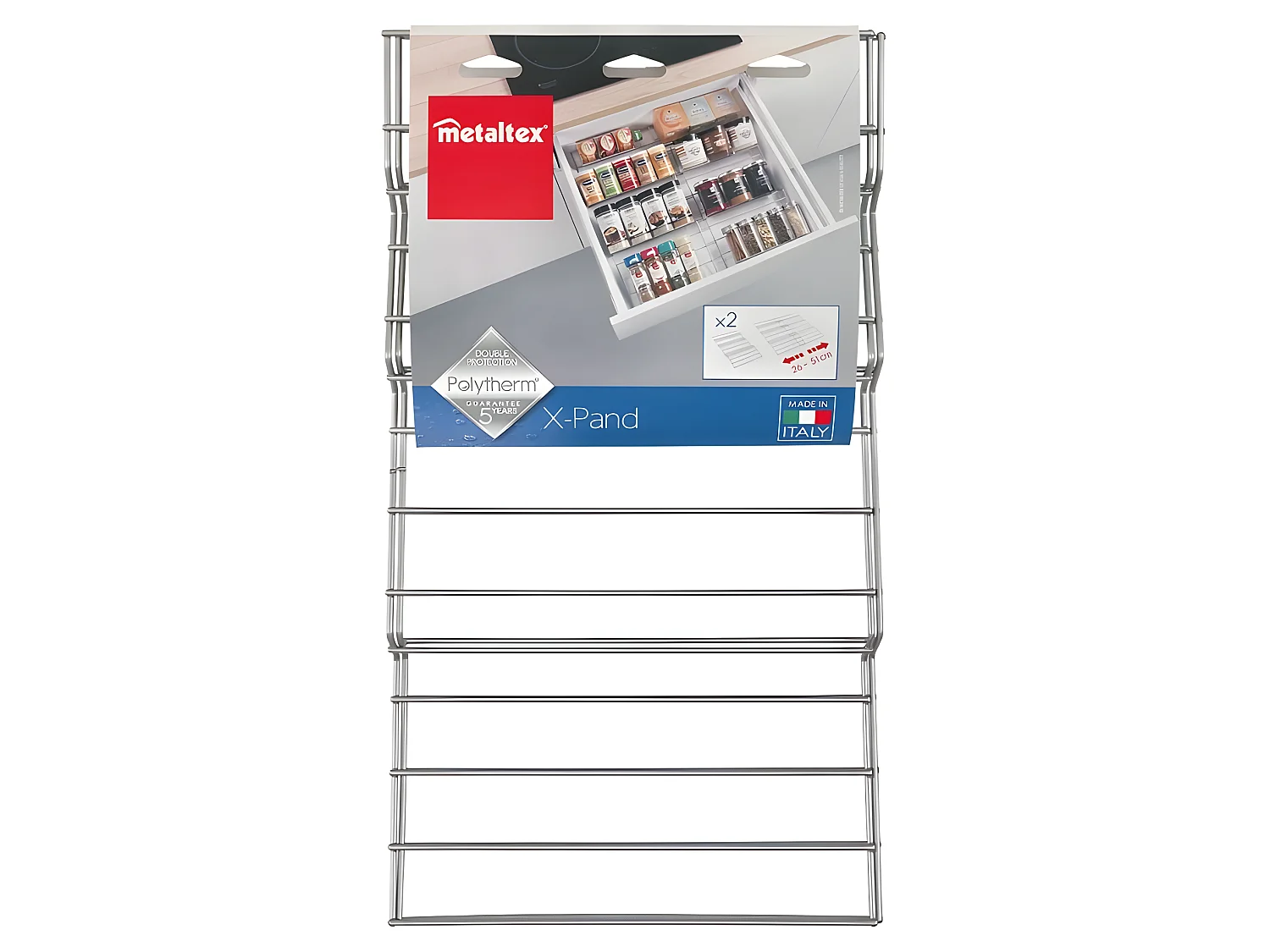 Organizador de cajón extensible X PAND Metaltex 2 estantes ajustables revestimiento Polytherm® Metallic de doble capa