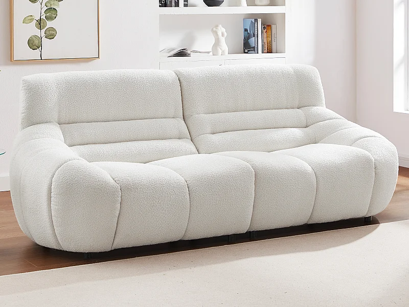 Canapé 3 places en tissu bouclette blanc BOVERA