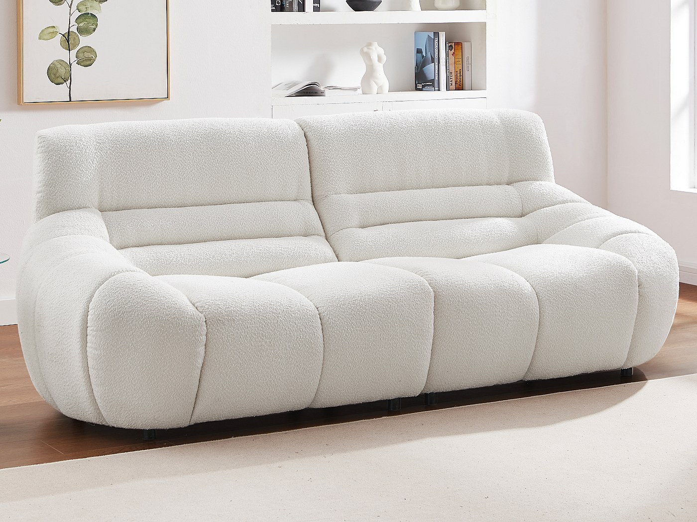 Sedia Ufficio Girevole BAÏTA EZRA In Tessuto Bouclette Bianco Con Base Dorata E Altezza Regolabile