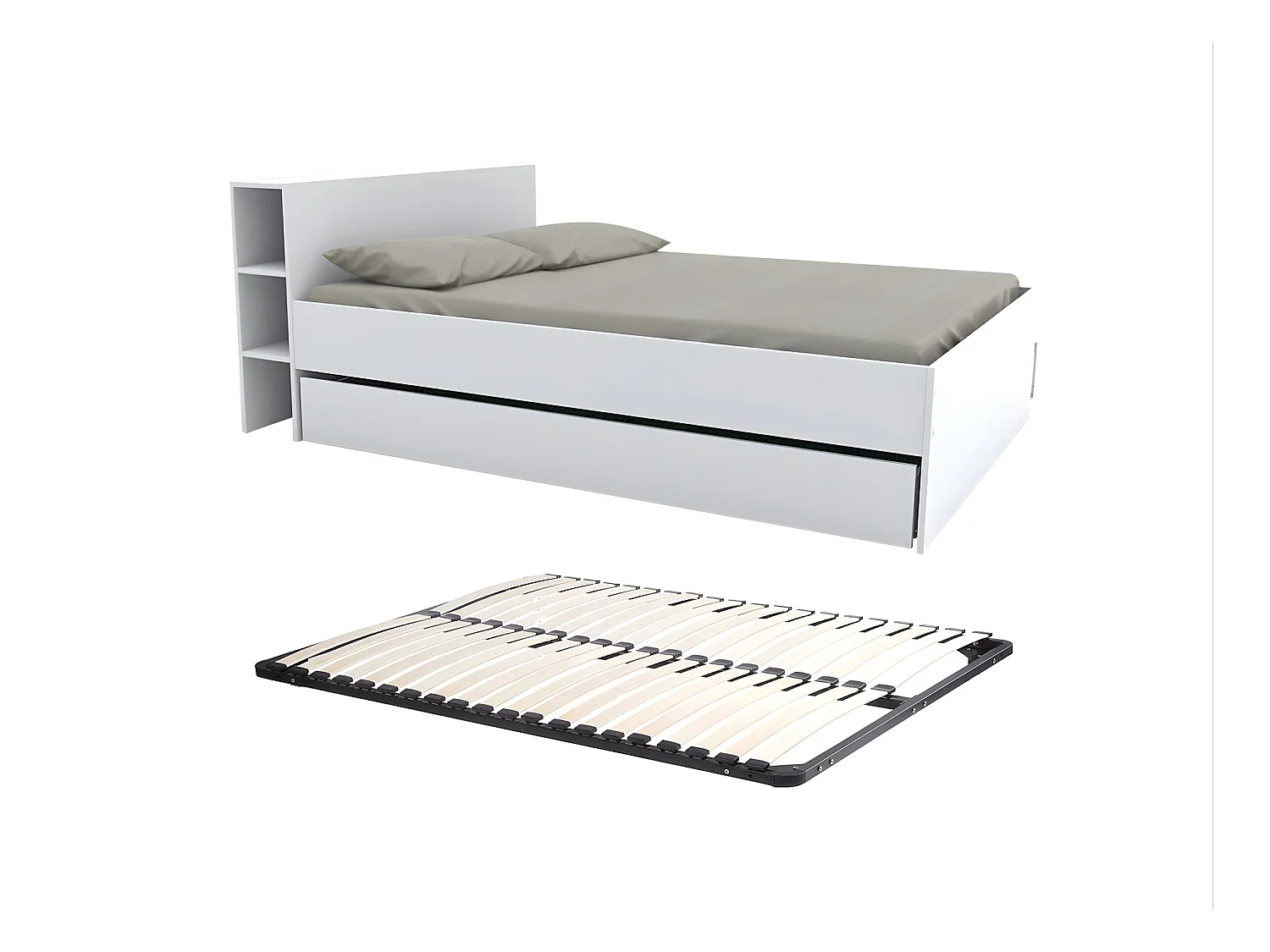 Bett mit Kopfteil & Stauraum & Schubladen + Lattenrost - 140 x 190 cm - Weiß - EUGENE