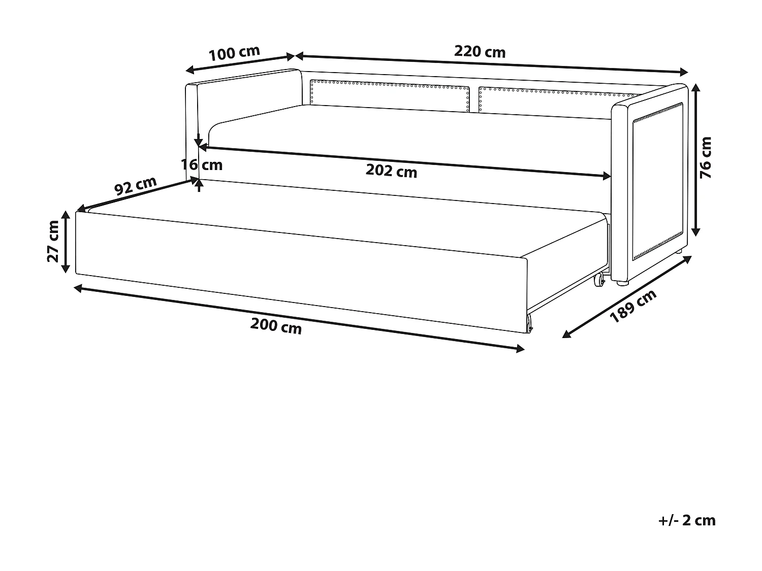 Lit gigogne Velours côtelé MIMIZAN 90 x 200 cm Bleu marine