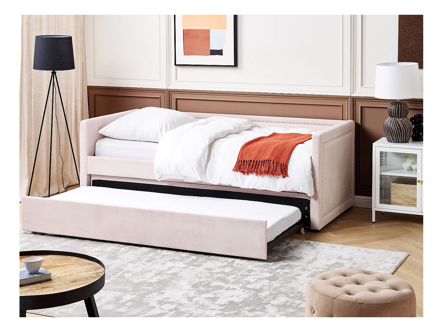 Onderschuifbed Corduroy MIMIZAN 90 x 200 cm Pastelroze