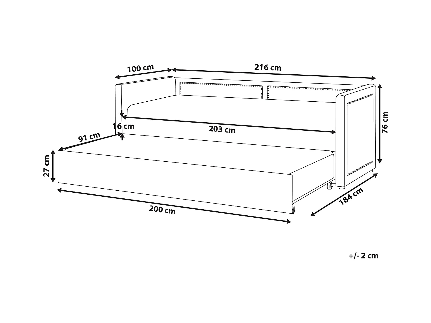 Onderschuifbed Corduroy MIMIZAN 90 x 200 cm Pastelroze