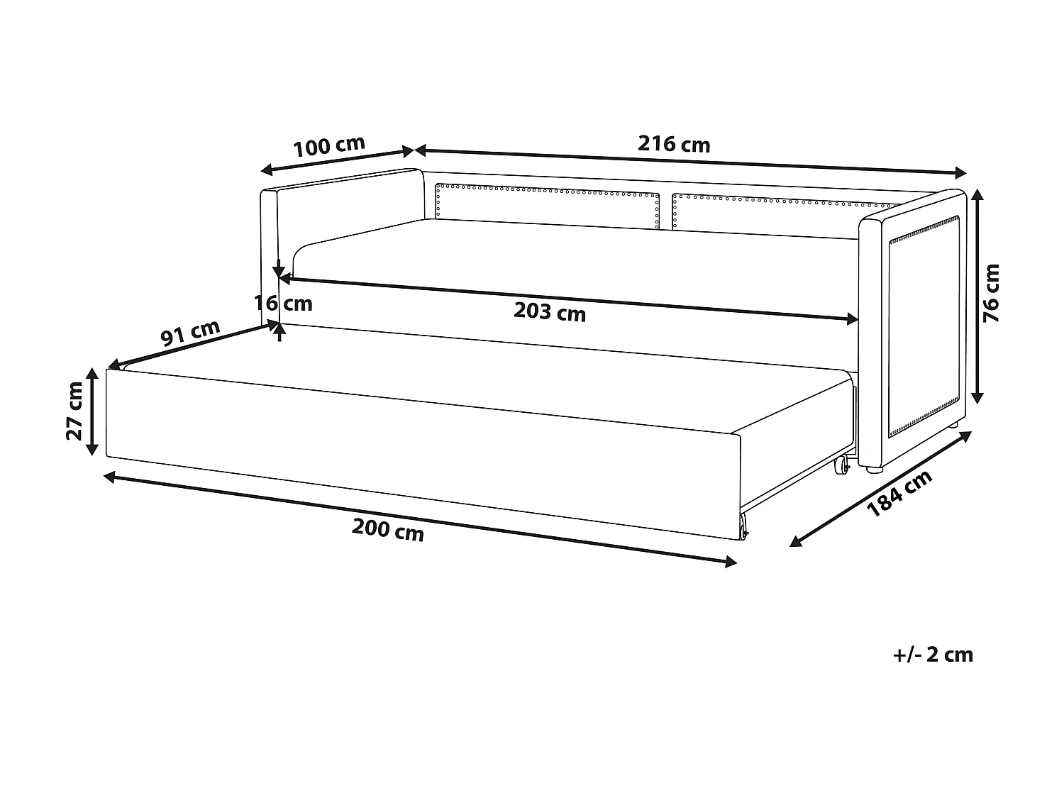 Onderschuifbed Corduroy MIMIZAN 90 x 200 cm Pastelroze