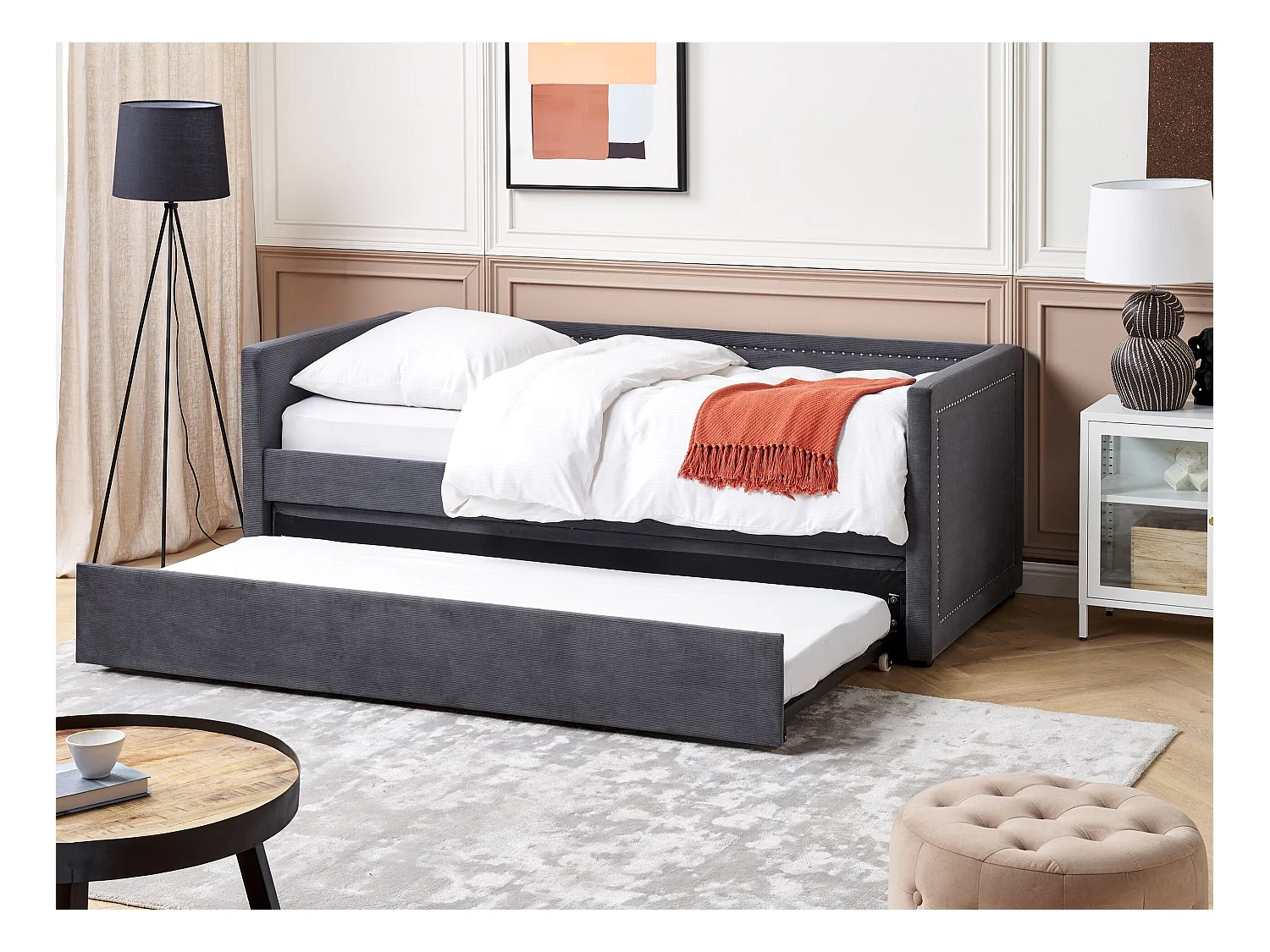 Platzsparendes Tagesbett Cord in Grau 90 x 200 cm mit Lattenrost Mimizan