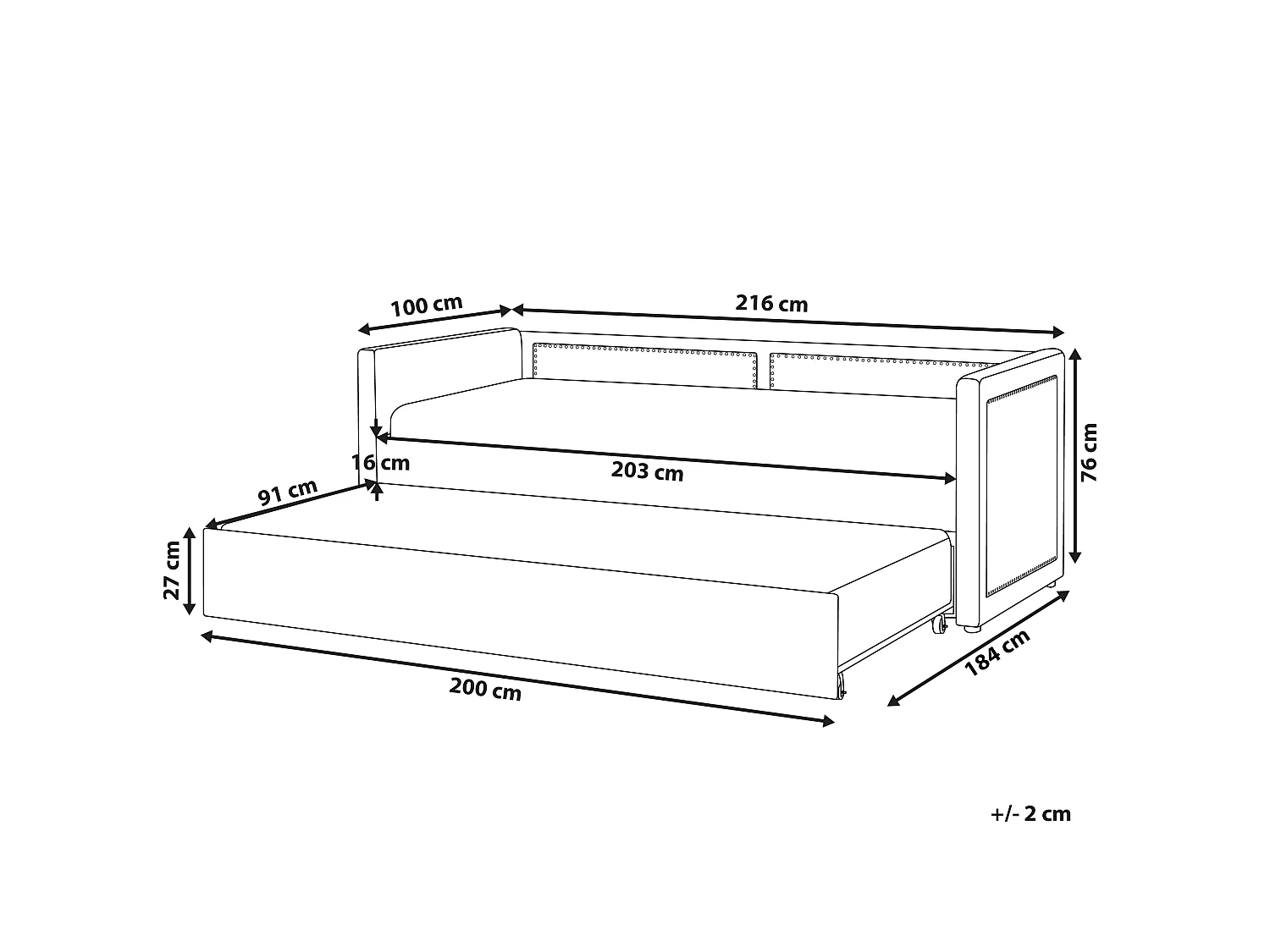 Onderschuifbed Corduroy MIMIZAN 90 x 200 cm Donkergrijs