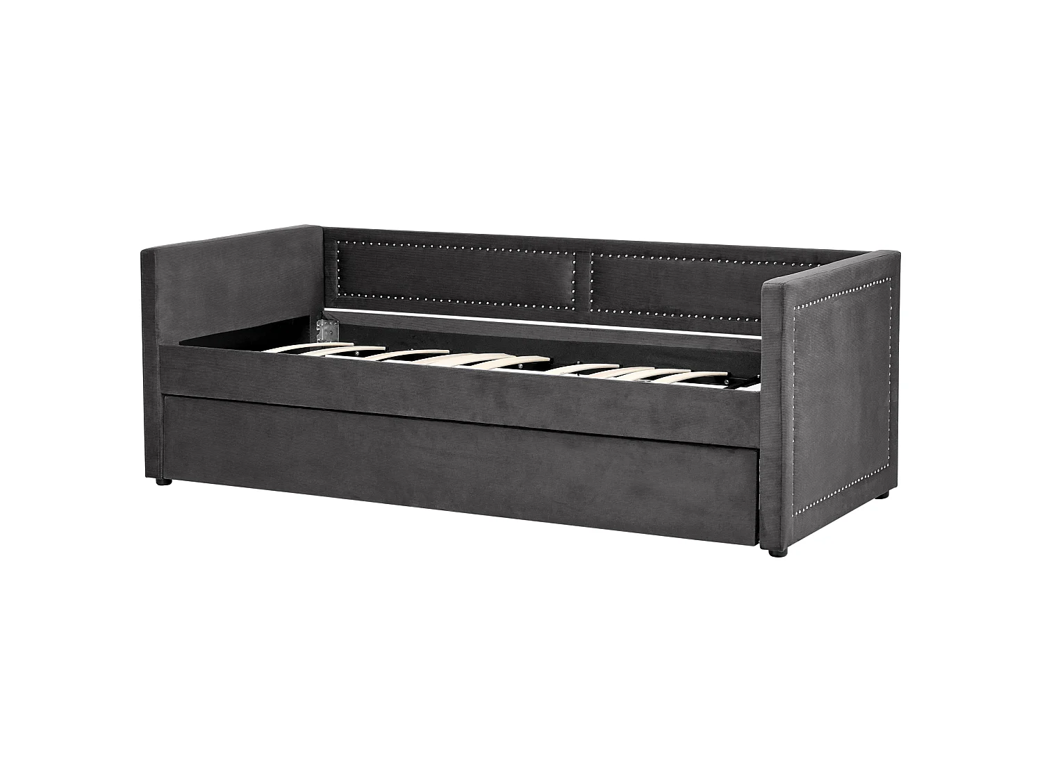 Lit gigogne Velours côtelé MIMIZAN 90 x 200 cm Gris foncé