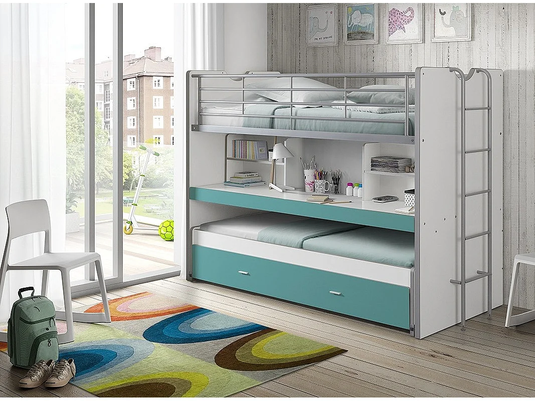 Lit Superposé Enfant "Bonny" 90x200cm Turquoise